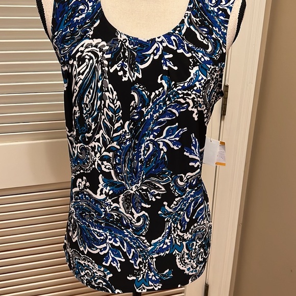 120. Kasper Printed Blouse in Sapphire Multi - Picture 7 of 13